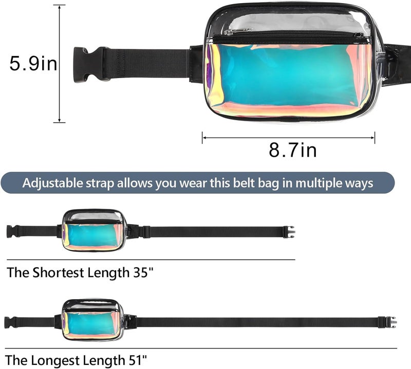 Veckle Holographic Clear Fanny Pack - Plus Size Only 35" - 51" Transparent Belt Bag for Women Crossbody Waist Bag for Festivals, Concerts, Theme Park, Black - Image 4